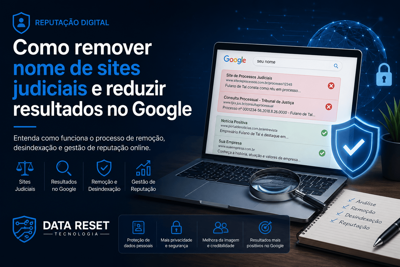 Entenda como remover nome de sites judiciais e reduzir resultados no Google. Veja quando é possível solicitar remoção, anonimização, desindexação e tr